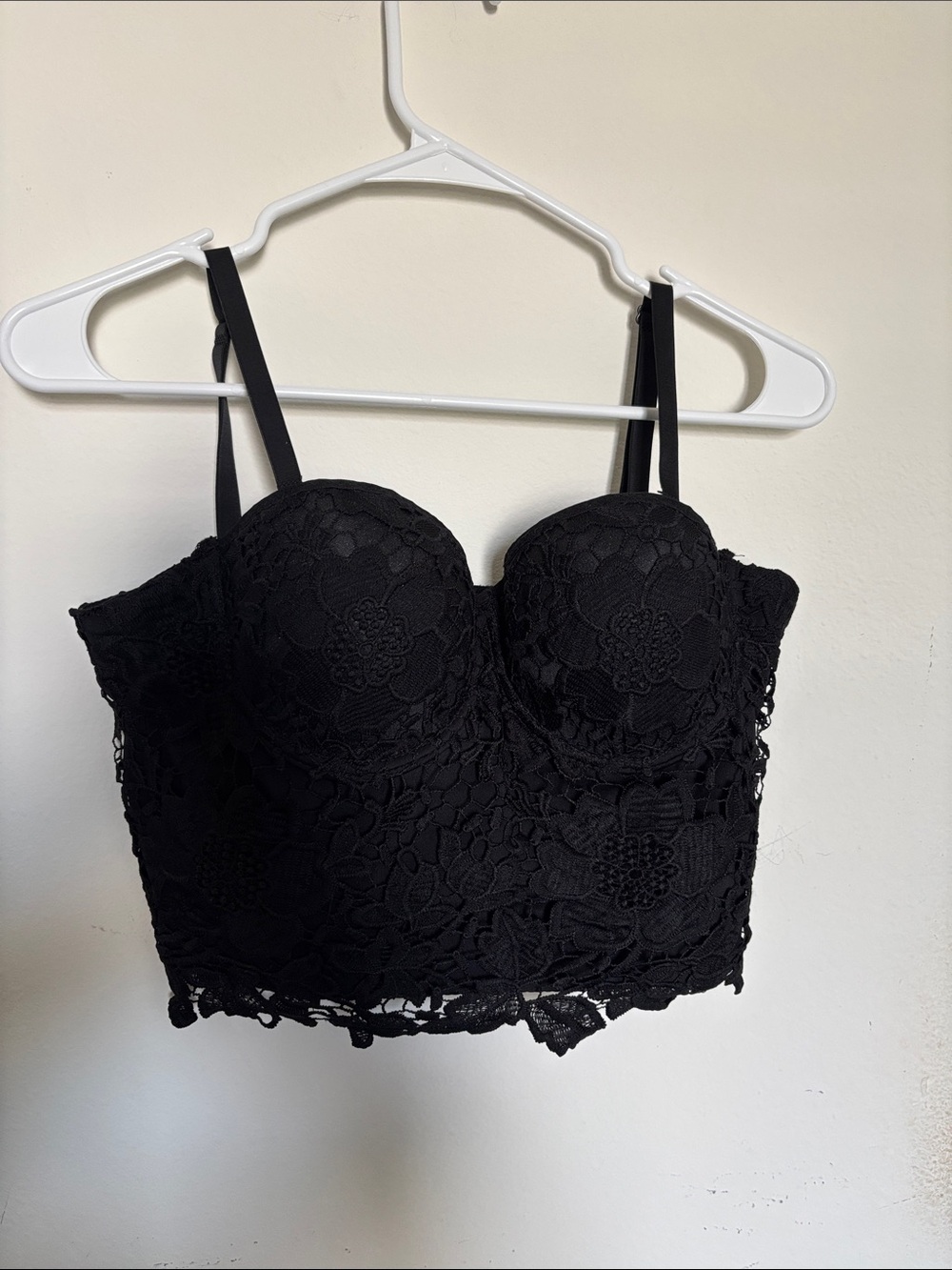 Black Lace Bustier Crop Top with Adjustable Straps